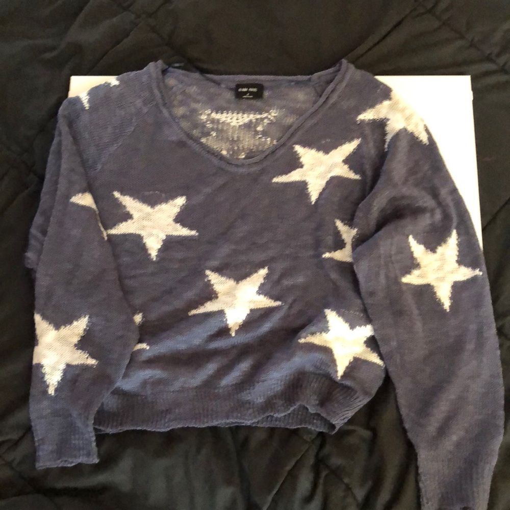 🔹Sold🔹Blue w/ Stars Off Shoulder Sweater - Picture 3 of 4